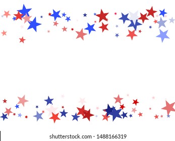 American Independence Day red blue white stars vector backgound. USA flag colors trendy july 4th wallpaper. Flying stars confetti american symbols. Independence day holiday abstraction.