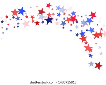 American Independence Day red blue white stars vector backgound. USA flag colors stylish fourth of july wallpaper. Flying stars confetti american symbols. Independence day celebration backdrop.