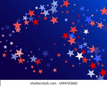 American Independence Day red blue white stars vector backgound. USA flag colors bright fourth of july wallpaper. Flying star sparkles american symbols. Independence day holiday abstraction.