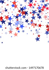 American Independence Day red blue white stars vector backgound. USA flag colors patriotic fourth of july wallpaper. Flying stars confetti american symbols. Independence day celebration design.