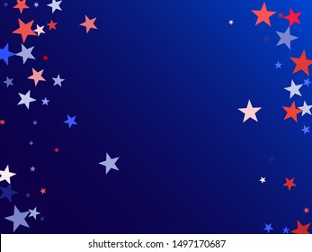 American Independence Day red blue white stars vector backgound. USA flag colors minimal fourth of july wallpaper. Flying star sparkles american symbols. Independence day celebration design.