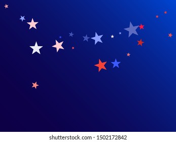 American Independence Day red blue white stars vector background. US flag colors trendy july 4th wallpaper. Flying stars confetti american symbols. Independence day celebration design.