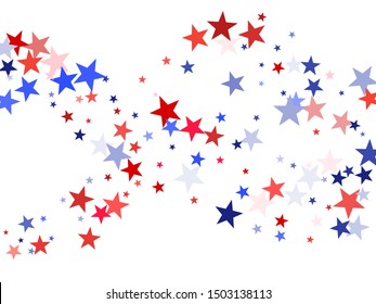American Independence Day red blue white stars vector backgound. USA flag colors stylish fourth of july wallpaper. Flying star sparkles american symbols. Independence day celebration backdrop.