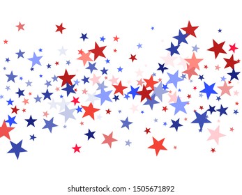 American Independence Day red blue white stars vector backgound. USA flag colors stylish july 4th wallpaper. Flying star sparkles american symbols. Independence day celebration illustration.