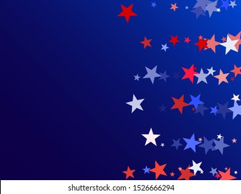 American Independence Day red blue white stars vector backgound. USA flag colors minimal fourth of july wallpaper. Flying stars confetti american symbols. Independence day holiday abstraction.