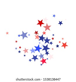 American Independence Day red blue white stars vector backgound. USA flag colors patriotic fourth of july wallpaper. Flying stars confetti american symbols. Independence day celebration graphics.