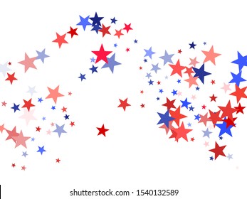 American Independence Day red blue white stars vector background. USA flag colors stylish july 4th wallpaper. Flying stars confetti american symbols. Independence day holiday abstraction.