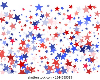 American Independence Day red blue white stars vector backgound. USA flag colors patriotic July 4th wallpaper. Flying star sparkles american symbols. Independence day holiday abstraction.