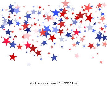 American Independence Day red blue white stars vector backgound. USA flag colors stylish fourth of july wallpaper. Flying stars confetti american symbols. Independence day celebration backdrop.