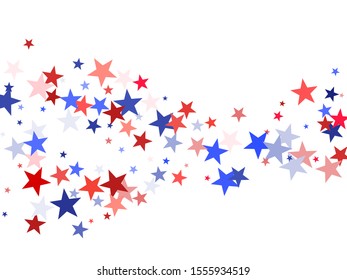 American Independence Day red blue white stars vector backgound. USA flag colors cool fourth of july wallpaper. Flying stars confetti american symbols. Independence day celebration illustration.