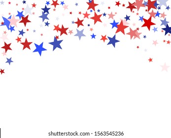 American Independence Day red blue white stars vector backgound. USA flag colors minimal fourth of july wallpaper. Flying star sparkles american symbols. Independence day holiday abstraction.