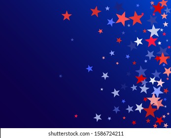 American Independence Day red blue white stars vector backgound. US flag colors trendy july 4th wallpaper. Flying star sparkles american symbols. Independence day holiday abstraction.