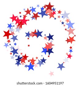 American Independence Day red blue white stars vector backgound. USA flag colors trendy july 4th wallpaper. Flying stars confetti american symbols. Independence day celebration backdrop.