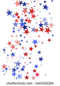 American Independence Day red blue white stars vector backgound. USA flag colors minimal fourth of july wallpaper. Flying star sparkles american symbols. Independence day celebration illustration.
