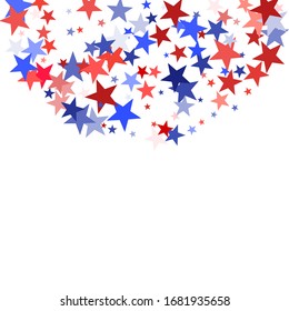 American Independence Day red blue white stars vector backgound. US flag colors trendy july 4th wallpaper. Flying star sparkles american symbols. Independence day celebration illustration.