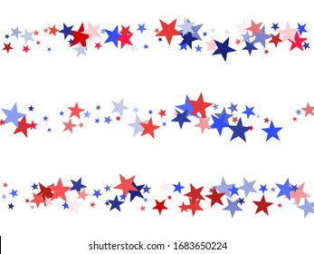 American Independence Day red blue white stars vector backgound. USA flag colors cool fourth of july wallpaper. Flying stars confetti american symbols. Independence day celebration illustration.
