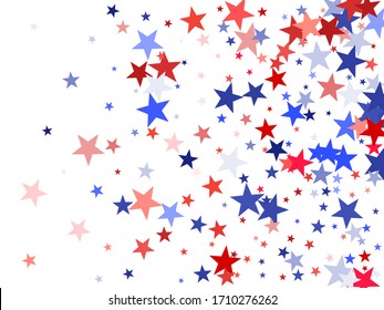 American Independence Day red blue white stars vector backgound. USA flag colors minimal fourth of july wallpaper. Flying star sparkles american symbols. Independence day holiday abstraction.