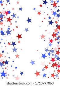 American Independence Day red blue white stars vector backgound. USA flag colors patriotic July 4th wallpaper. Flying stars confetti american symbols. Independence day celebration illustration.