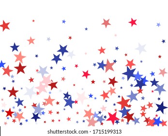 American Independence Day red blue white stars vector backgound. USA flag colors bright fourth of july wallpaper. Flying stars confetti american symbols. Independence day holiday abstraction.