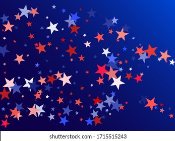 American Independence Day red blue white stars vector backgound. USA flag colors stylish fourth of july wallpaper. Flying stars confetti american symbols. Independence day holiday abstraction.