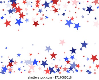 Amerikanischer Unabhängigkeitstag, roter, blauer Sternenhimmel, Vektorhintergrund. US-Flagge Farben minimalen vierten von Juli Tapete. Fliegende Sterne konfetti amerikanische Symbole. Feierlichkeiten zum Unabhängigkeitstag