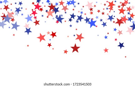 American Independence Day red blue white stars vector backgound. USA flag colors cool fourth of july wallpaper. Flying stars confetti american symbols. Independence day celebration design.