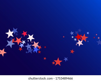 American Independence Day red blue white stars vector backgound. USA flag colors bright fourth of july wallpaper. Flying star sparkles american symbols. Independence day fireworks abstraction.