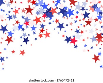 American Independence Day red blue white stars vector backgound. USA flag colors bright fourth of july wallpaper. Flying stars confetti american symbols. Independence day celebration backdrop.