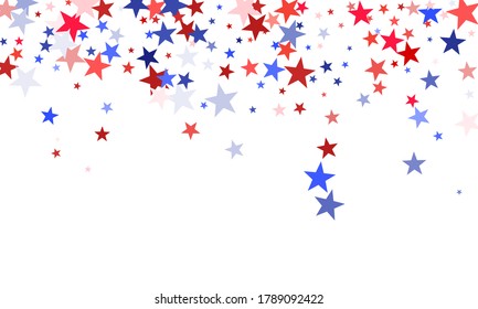 American Independence Day red blue white stars vector backgound. USA flag colors simply fourth of july wallpaper. Flying star sparkles american symbols. Independence day holiday abstraction.