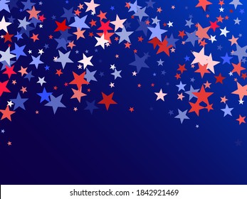 American Independence Day red blue white stars vector backgound. USA flag colors trendy july 4th wallpaper. Flying star sparkles american symbols. Independence day holiday abstraction.