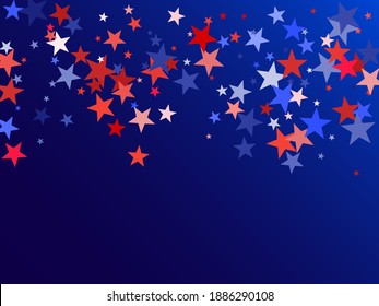 American Independence Day red blue white stars vector backgound. USA flag colors stylish july 4th wallpaper. Flying stars confetti american symbols. Independence day fireworks abstraction.