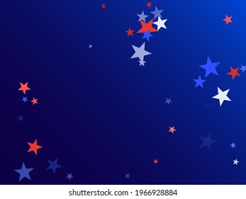 American Independence Day red blue white stars vector backgound. US flag colors trendy july 4th wallpaper. Flying stars confetti american symbols. Independence day celebration illustration.