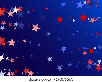 American Independence Day red blue white stars vector backgound. USA flag colors stylish july 4th wallpaper. Flying stars confetti american symbols. Independence day celebration illustration.