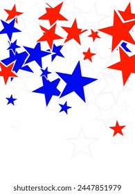 American Independence Day red blue white stars vector backgound.   Flying stars confetti american symbols. Independence day celebration design.