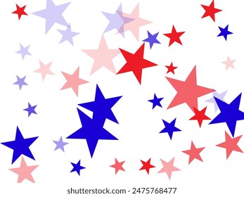 American Independence Day red blue white stars vector backgound.  backdrop Vector Illustration, Blue and Red 4th of July Stars sparkles isolated on white.