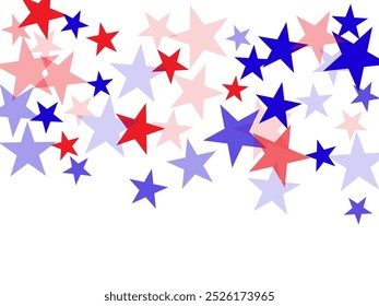 American Independence Day red blue white stars vector backgound.  backdrop Vector Illustration, Blue and Red 4th of July Stars sparkles isolated on white.
