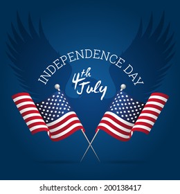 American Independence Day Sign with Flags and Lettering