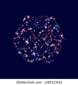 American Independence Day stars background. Holiday confetti in US flag colors for Patriot Day.  Simple red blue white stars on dark American patriotic vector. 4th of July stardust scatter.