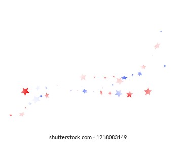 American Independence Day stars background. Holiday confetti in USA flag colors for Patriot Day.  Navy red blue white stars on white American patriotic vector. July 4th holiday stardust.