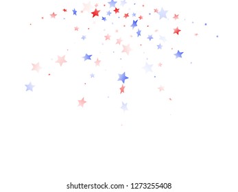 American Independence Day stars background. Holiday confetti in USA flag colors for Patriot Day.  Stylish red blue white stars on white American patriotic vector. Fourth of July stardust scatter.