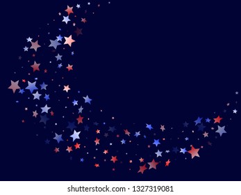 American Independence Day stars background. Holiday confetti in USA flag colors for Presidents Day. Navy red blue white stars on dark American patriotic vector. 4th of July holiday stardust.