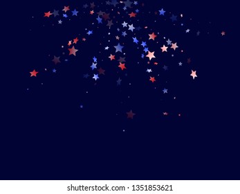 American Independence Day stars background. Holiday confetti in US flag colors for President Day.  Navy red blue white stars on dark American patriotic vector. Fourth of July stardust scatter.