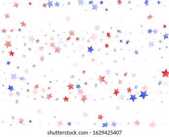 American Independence Day stars background. Holiday confetti in USA flag colors for Patriot Day.  Navy red blue white stars on white American patriotic vector. 4th of July stardust scatter.