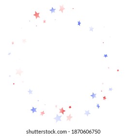 American Independence Day stars background. Holiday confetti in US flag colors for Patriot Day. Festive red blue white stars on white American patriotic vector. 4th of July holiday stardust.