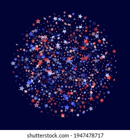 American Independence Day stars background. Holiday confetti in US flag colors for Patriot Day.  Gradiental red blue white stars on dark American patriotic vector. Fourth of July stardust scatter.