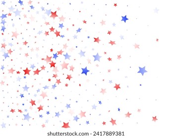 American Independence Day stars background. Confetti in US flag colors for Independence Day.  Festive red blue white stars on white American patriotic vector. 4th of July stardust scatter.