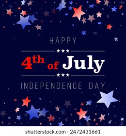 American Independence Day stars background. Confetti in USA flag colors for Independence Day. Poster red blue white stars on dark American patriotic vector. 4th of July holiday stardust.
