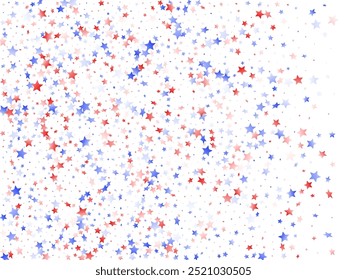American Independence Day stars background. Holiday confetti in USA flag colors for Patriot Day.  Trendy red blue white stars on white American patriotic vector. 4th of July stardust scatter.