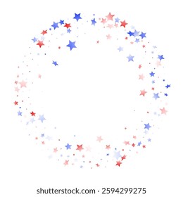 American Independence Day stars background. Holiday confetti in US flag colors for Patriot Day. Gradient red blue white stars on white American patriotic vector. 4th of July holiday stardust.