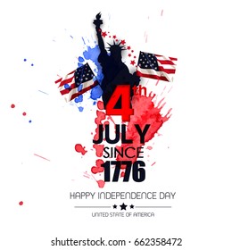 American Independence Day with Statue of Liberty. 4th of July.Vector background for greeting cards, posters, leaflets and brochure. 